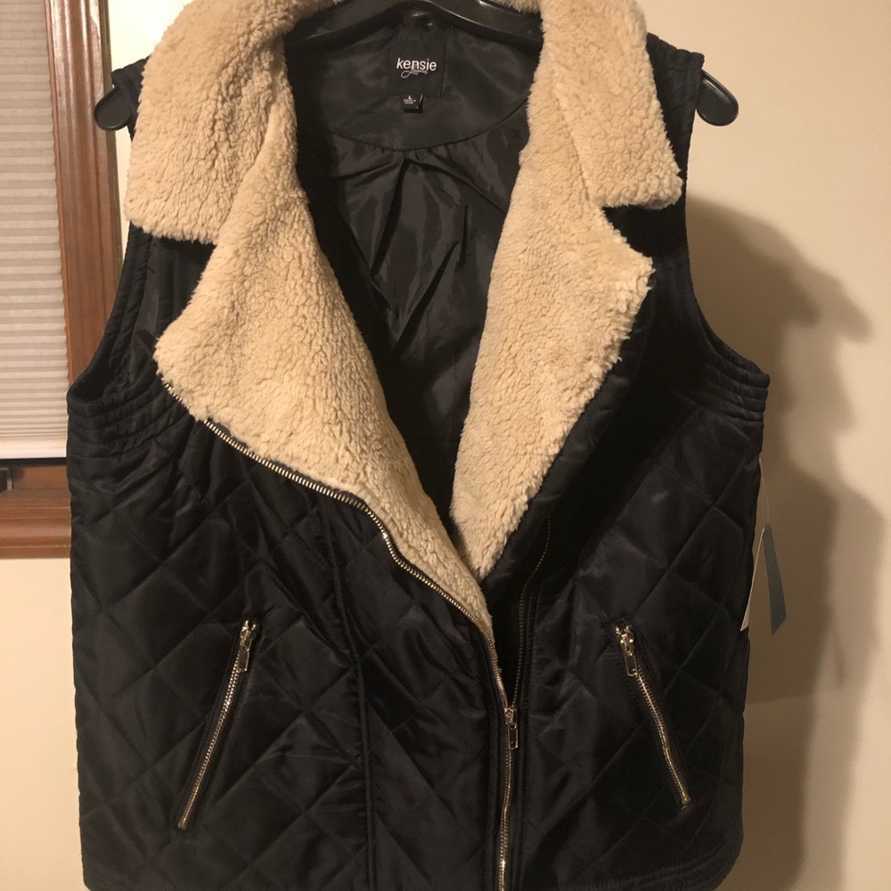 KENSIE JEANS FLEECE FUR QUILTED VEST NWT